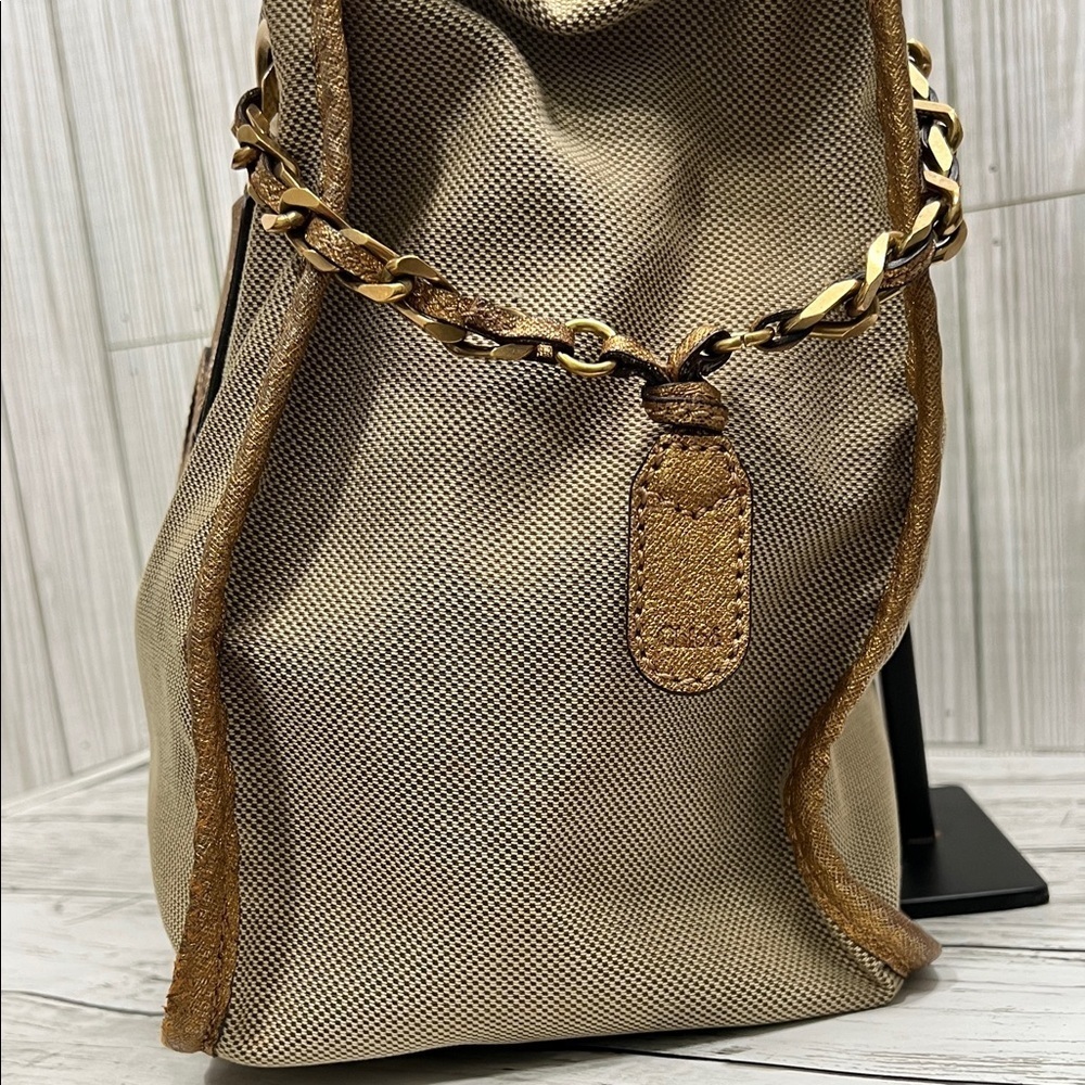 Chloé Gold Metallic Tote Bag Large Logo Shoulder Bag Designer Handbag - Picture 5 of 16